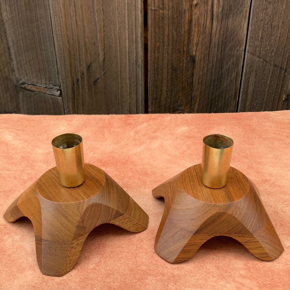 2 Mid-Century Danish Wood Vintage Candle Holders - Picture 4 of 8